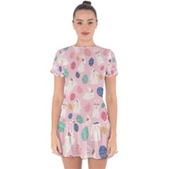 Cute Bunnies Easter Eggs Seamless Pattern Drop Hem Mini Chiffon Dress by Simbadda