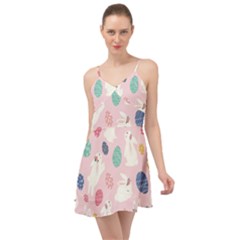 Cute Bunnies Easter Eggs Seamless Pattern Summer Time Chiffon Dress by Simbadda