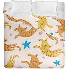 Cute Cats Seamless Pattern With Stars Funny Drawing Kittens Duvet Cover Double Side (king Size) by Simbadda