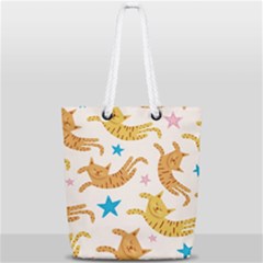 Cute Cats Seamless Pattern With Stars Funny Drawing Kittens Full Print Rope Handle Tote (small) by Simbadda