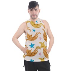Cute Cats Seamless Pattern With Stars Funny Drawing Kittens Men s Sleeveless Hoodie by Simbadda