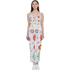 Easter Seamless Pattern With Cute Eggs Flowers V-neck Camisole Jumpsuit by Simbadda