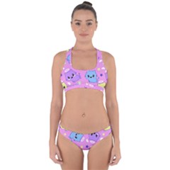 Seamless Pattern With Cute Kawaii Kittens Cross Back Hipster Bikini Set by Simbadda