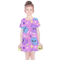 Seamless Pattern With Cute Kawaii Kittens Kids  Simple Cotton Dress by Simbadda