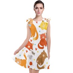 Seamless Pattern With Kittens White Background Tie Up Tunic Dress by Simbadda