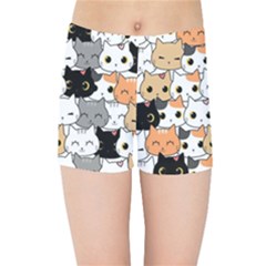 Cute Cat Kitten Cartoon Doodle Seamless Pattern Kids  Sports Shorts by Simbadda