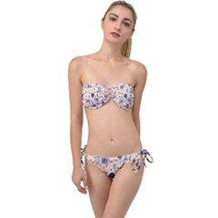 Cute Cats Doodle Seamless Pattern With Funny Characters Twist Bandeau Bikini Set by Simbadda