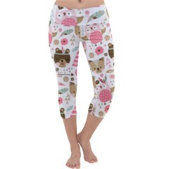 Pink Animals Pattern Capri Yoga Leggings by Simbadda