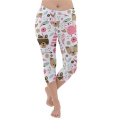Pink Animals Pattern Lightweight Velour Capri Yoga Leggings by Simbadda