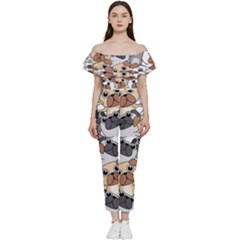 Many Dogs Pattern Bardot Ruffle Jumpsuit by Simbadda
