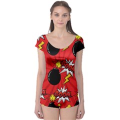 Pop Art Comic Pattern Bomb Boom Explosion Background Boyleg Leotard  by Simbadda