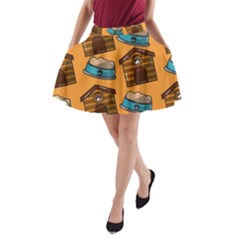 Pet House Bowl Food Seamless Pattern A-line Pocket Skirt by Simbadda
