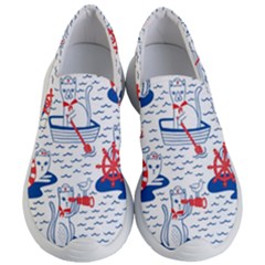 Nautical Cats Seamless Pattern Women s Lightweight Slip Ons by Simbadda