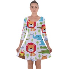 Seamless Pattern Vector With Animals Cartoon Quarter Sleeve Skater Dress by Simbadda