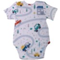 Cute Children Seamless Pattern With Cars Road Park Houses White Background Illustration Town Cartooo Baby Short Sleeve Bodysuit View2