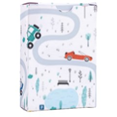 Cute Children Seamless Pattern With Cars Road Park Houses White Background Illustration Town Cartooo Playing Cards Single Design (rectangle) With Custom Box by Simbadda