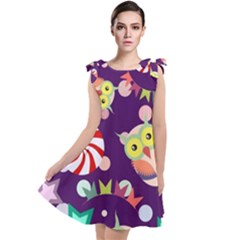 Owl Pattern Background Tie Up Tunic Dress by Simbadda