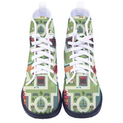 City Seamless Pattern Men s High-top Canvas Sneakers by Simbadda