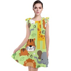 Seamless Pattern Vector With Animals Wildlife Cartoon Tie Up Tunic Dress by Simbadda