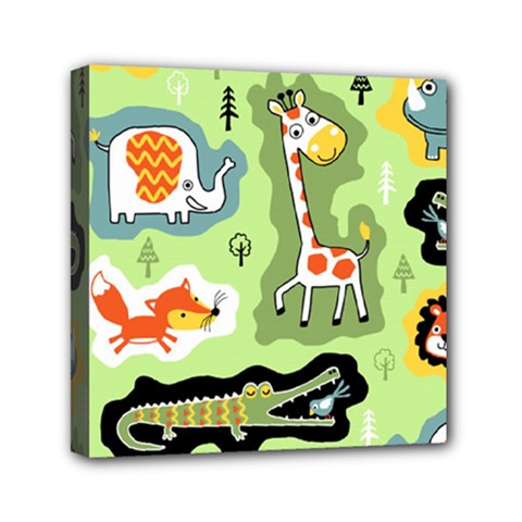 Seamless-pattern-with-wildlife-animals-cartoon Mini Canvas 6  X 6  (stretched) by Simbadda