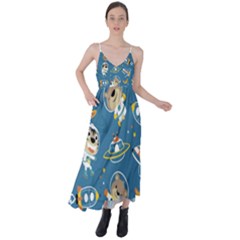 Seamless-pattern-funny-astronaut-outer-space-transportation Tie Back Maxi Dress by Simbadda