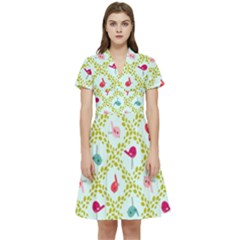 Birds Pattern Background Short Sleeve Waist Detail Dress by Simbadda