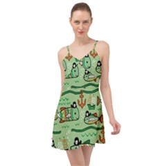 Seamless Pattern Fishes Pirates Cartoon Summer Time Chiffon Dress by Simbadda