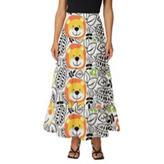 Seamless Pattern With Wildlife Cartoon Tiered Ruffle Maxi Skirt by Simbadda