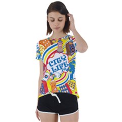 Colorful City Life Horizontal Seamless Pattern Urban City Short Sleeve Open Back Tee by Simbadda