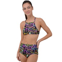 Graffiti Word Seamless Pattern Halter Tankini Set by Simbadda