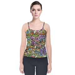 Graffiti Word Seamless Pattern Velvet Spaghetti Strap Top by Simbadda