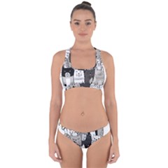 Cute Cat Hand Drawn Cartoon Style Cross Back Hipster Bikini Set by Simbadda