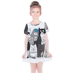 Cute Cat Hand Drawn Cartoon Style Kids  Simple Cotton Dress by Simbadda