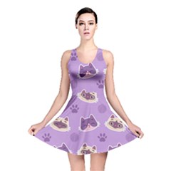 Cute-colorful-cat-kitten-with-paw-yarn-ball-seamless-pattern Reversible Skater Dress by Simbadda