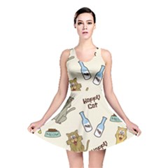 Happy-cats-pattern-background Reversible Skater Dress by Simbadda