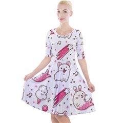Cute-animals-seamless-pattern-kawaii-doodle-style Quarter Sleeve A-line Dress by Simbadda