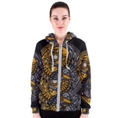 Yin-yang-owl-doodle-ornament-illustration Women s Zipper Hoodie by Simbadda