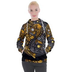 Yin-yang-owl-doodle-ornament-illustration Women s Hooded Pullover by Simbadda