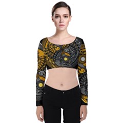 Yin-yang-owl-doodle-ornament-illustration Velvet Long Sleeve Crop Top by Simbadda