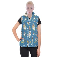 Seamless-pattern-funny-astronaut-outer-space-transportation Women s Button Up Vest by Simbadda