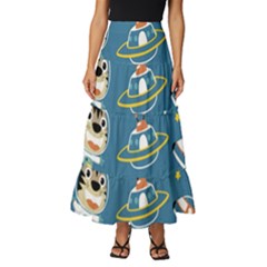 Seamless-pattern-funny-astronaut-outer-space-transportation Tiered Ruffle Maxi Skirt by Simbadda