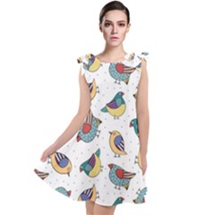 Seamless-pattern-with-hand-drawn-bird-black Tie Up Tunic Dress by Simbadda