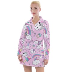Beautiful-cute-animals-pattern-pink Women s Long Sleeve Casual Dress by Simbadda