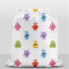 Seamless-pattern-cute-funny-monster-cartoon-isolated-white-background Drawstring Bag (small) by Simbadda