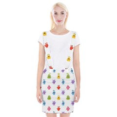 Seamless-pattern-cute-funny-monster-cartoon-isolated-white-background Braces Suspender Skirt by Simbadda