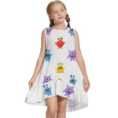 Seamless-pattern-cute-funny-monster-cartoon-isolated-white-background Kids  Frill Swing Dress by Simbadda