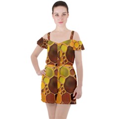 Abstract Oil Painting Ruffle Cut Out Chiffon Playsuit by Excel
