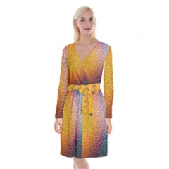 Rain Drop Abstract Design Long Sleeve Velvet Front Wrap Dress by Excel