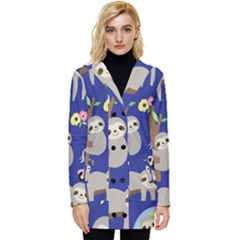 Hand-drawn-cute-sloth-pattern-background Button Up Hooded Coat  by Simbadda