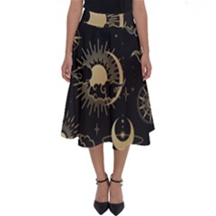 Asian Seamless Pattern With Clouds Moon Sun Stars Vector Collection Oriental Chinese Japanese Korean Perfect Length Midi Skirt by Grandong